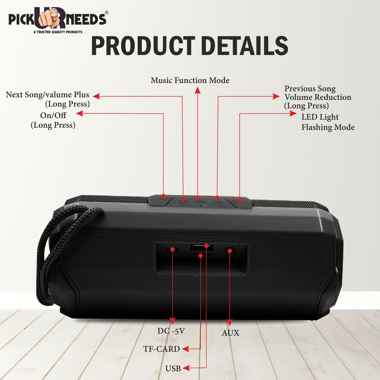 Pick Ur Needs  Rechargeable Mini Portable Wireless Bluetooth Super Bass Speaker With HD Audio 10 W Bluetooth Speaker (Green, Stereo Channel)